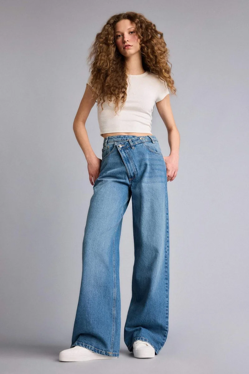 DeFacto Wide Leg Regular Hem Denim Trousers