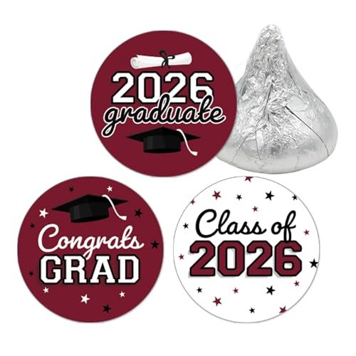 DISTINCTIVS Class of 2026 Graduation Candy Stickers for Chocolate Drops Maroon Grad Party Favors  216 Count - Image 1