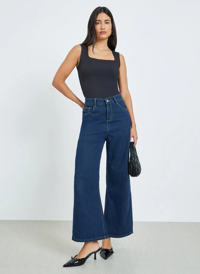 Styli Black Square Neck Fitted Knit Top