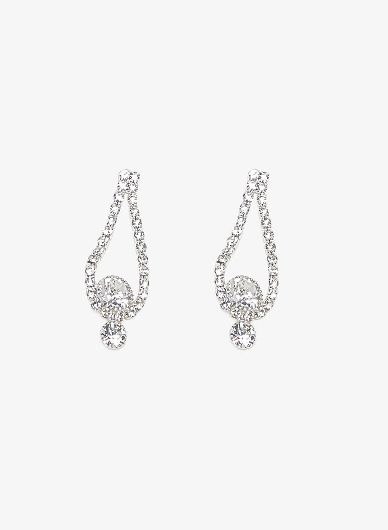 ELLA Silver Drop Down Diamonte Rhinestone Jewelry Set Necklace Earrings Bracelet - Image 4