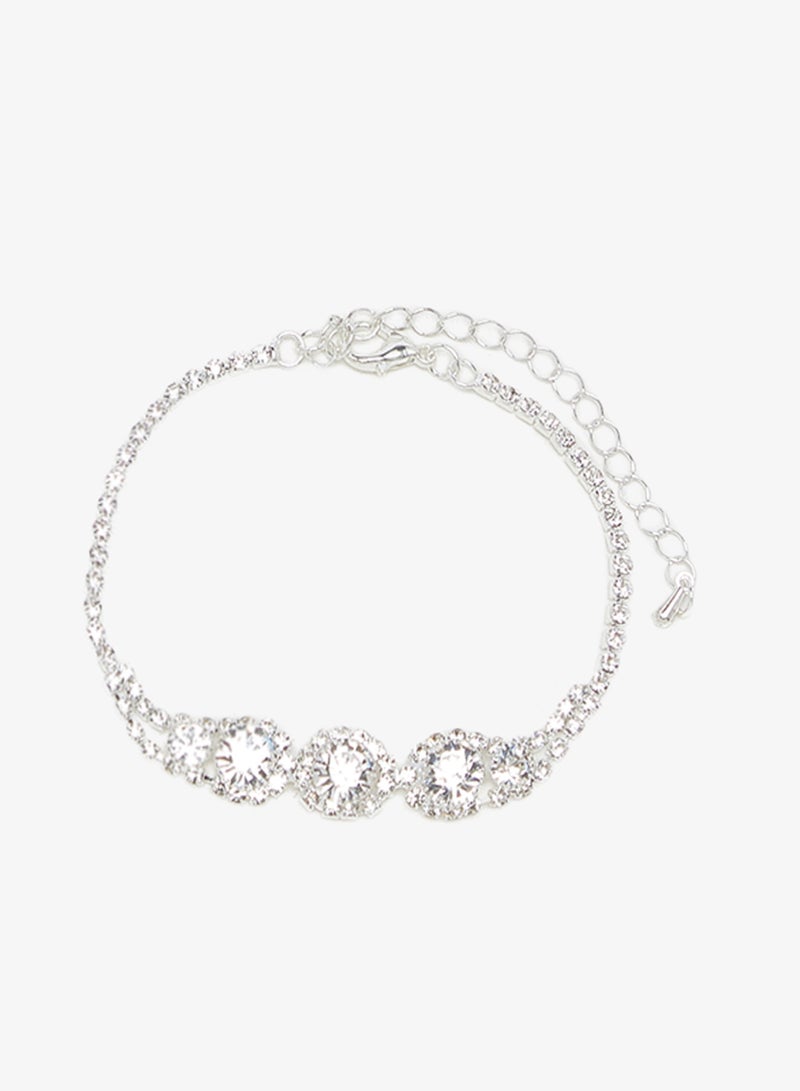 ELLA Silver Drop Down Diamonte Rhinestone Jewelry Set Necklace Earrings Bracelet - Image 3