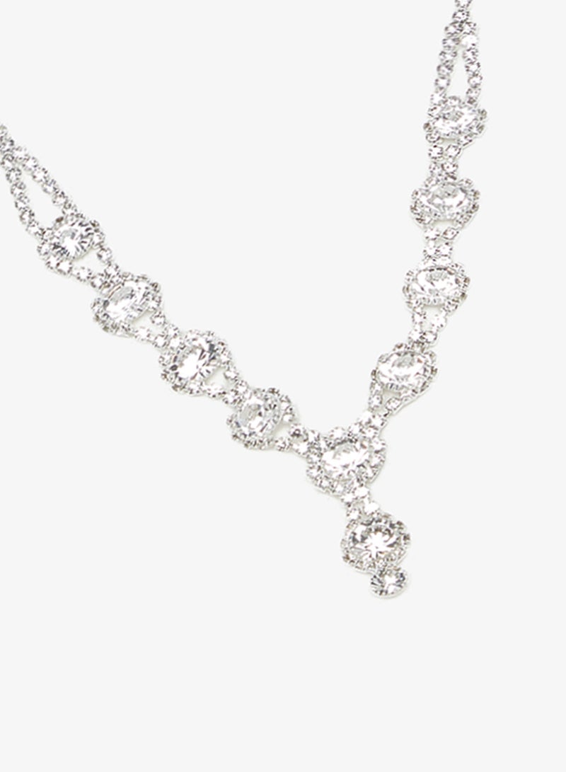 ELLA Silver Drop Down Diamonte Rhinestone Jewelry Set Necklace Earrings Bracelet - Image 5