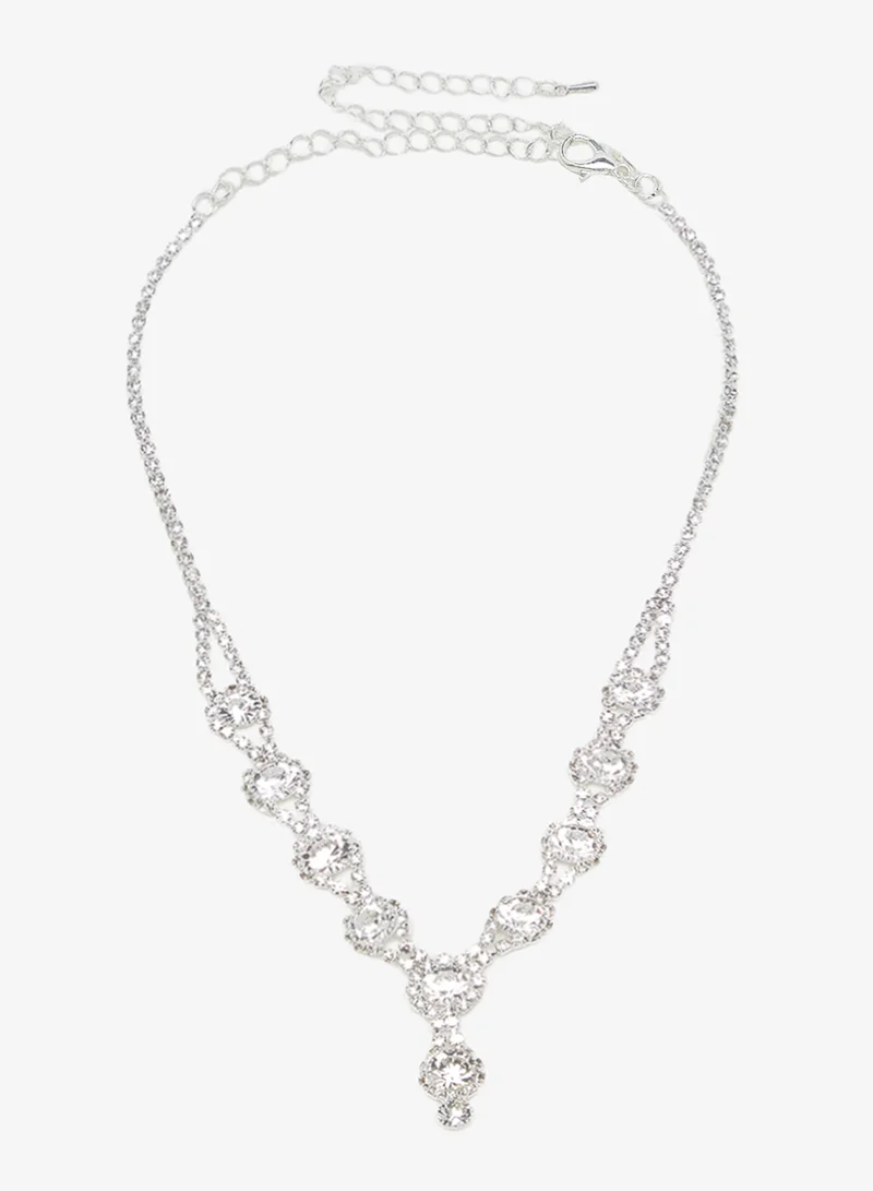 ايلا Silver Drop Down Diamonte Rhinestone Jewelry Set Necklace Earrings Bracelet