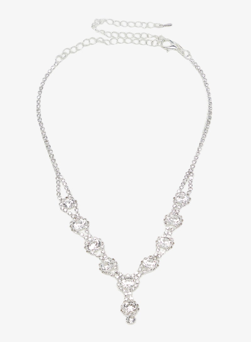 ELLA Silver Drop Down Diamonte Rhinestone Jewelry Set Necklace Earrings Bracelet - Image 2