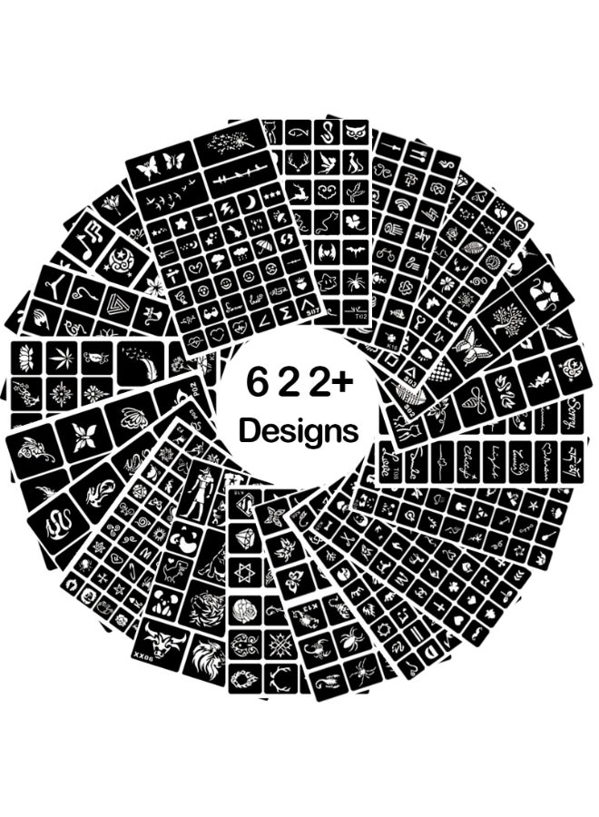 ChurlChurl 20 Sheets Temporary Tattoo Stencils 622pcs Henna Tattoo Stencil Kit for Face Body Paint DIY Art Reusable Glitter Tattoo Stencils Pack - Image 2