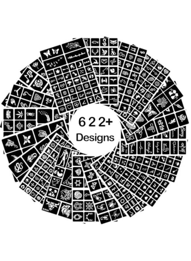 ChurlChurl 20 Sheets Temporary Tattoo Stencils 622pcs Henna Tattoo Stencil Kit for Face Body Paint DIY Art Reusable Glitter Tattoo Stencils Pack - Image 1