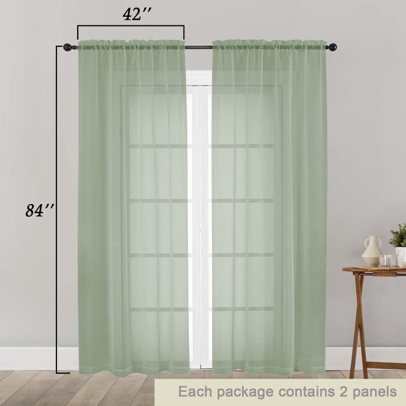 WelvetBLK Sage Green Sheer Curtains 84 Inches Long 2 Panels, Soft Light Filtering Curtains for Bedroom Living Room, Modern Rod Pocket Privacy Drapes Window Treatments, Sage Green, Total Wide 84 Inch - Image 2