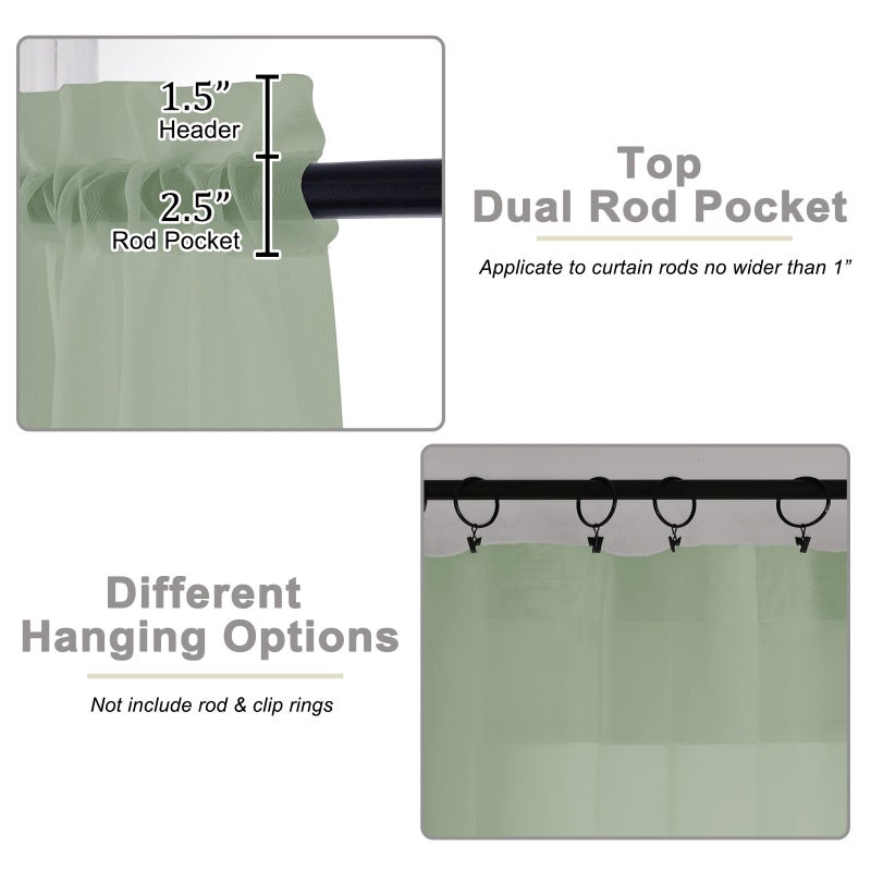 WelvetBLK Sage Green Sheer Curtains 84 Inches Long 2 Panels, Soft Light Filtering Curtains for Bedroom Living Room, Modern Rod Pocket Privacy Drapes Window Treatments, Sage Green, Total Wide 84 Inch - Image 4