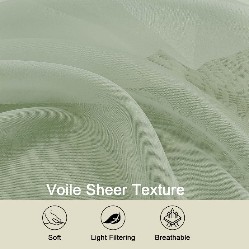 WelvetBLK Sage Green Sheer Curtains 84 Inches Long 2 Panels, Soft Light Filtering Curtains for Bedroom Living Room, Modern Rod Pocket Privacy Drapes Window Treatments, Sage Green, Total Wide 84 Inch - Image 3