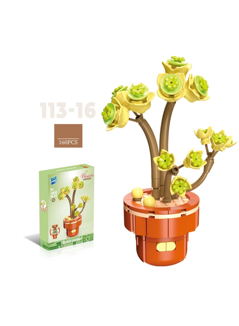 DIY Mini Flower Pot Plant Building Block Toys, Colorful and Cute Small Bonsai Plant Basket, Creative Plant Series Home Office Decoration Desktop Accessories Birthday Gift (Thin Pile 160pcs)  - Image 1