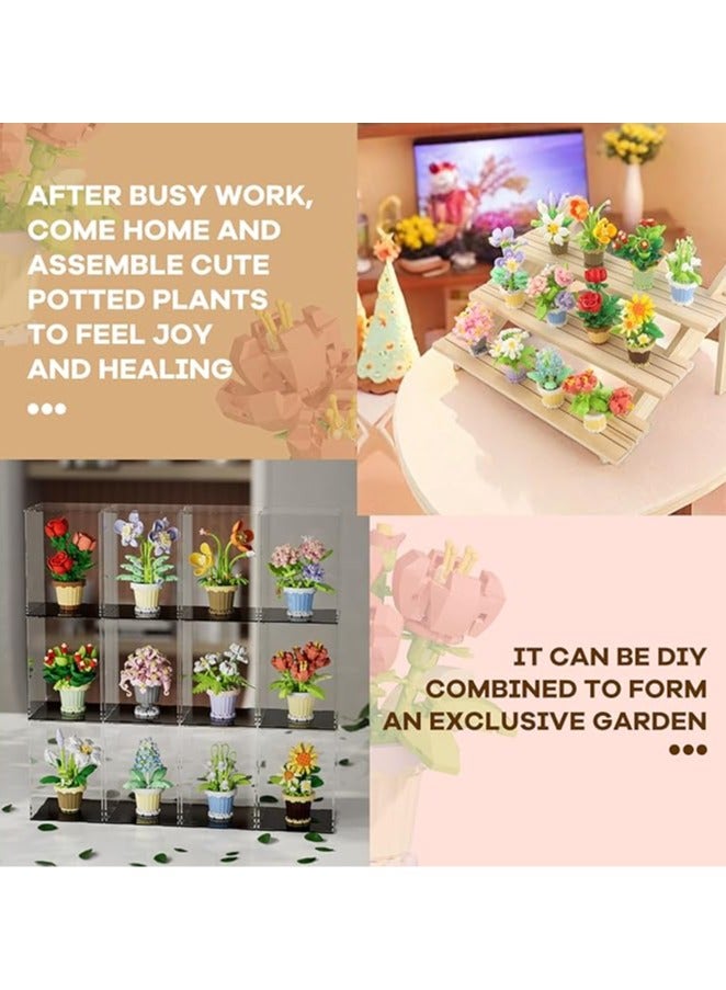 DIY Mini Flower Pot Plant Building Block Toys, Colorful and Cute Small Bonsai Plant Basket, Creative Plant Series Home Office Decoration Desktop Accessories Birthday Gift (Thin Pile 160pcs)  - Image 3