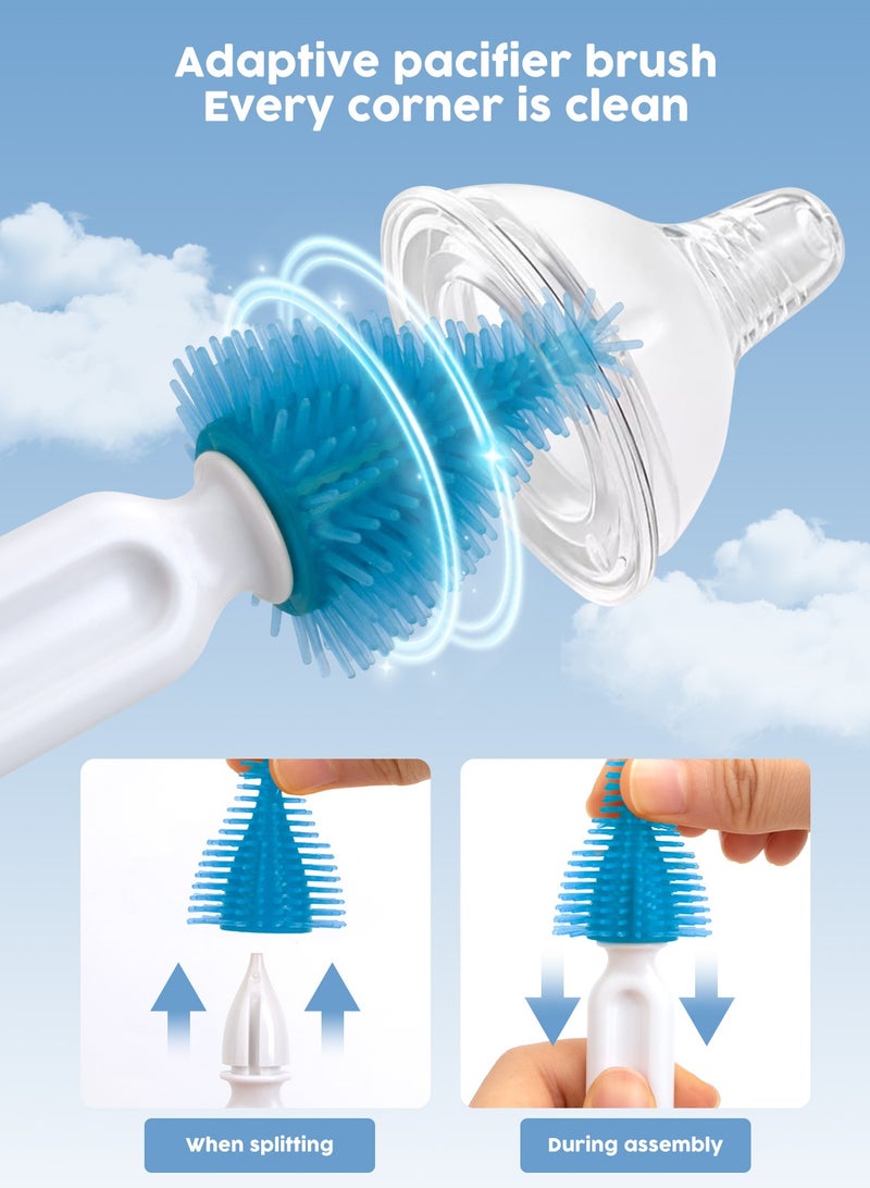 youkebei 6 In 1 Baby Bottle Cleaner Kit With Silicone Brush, Nipple Brush, Straw Brush, Drying Rack (Blue Puppy) - Image 4