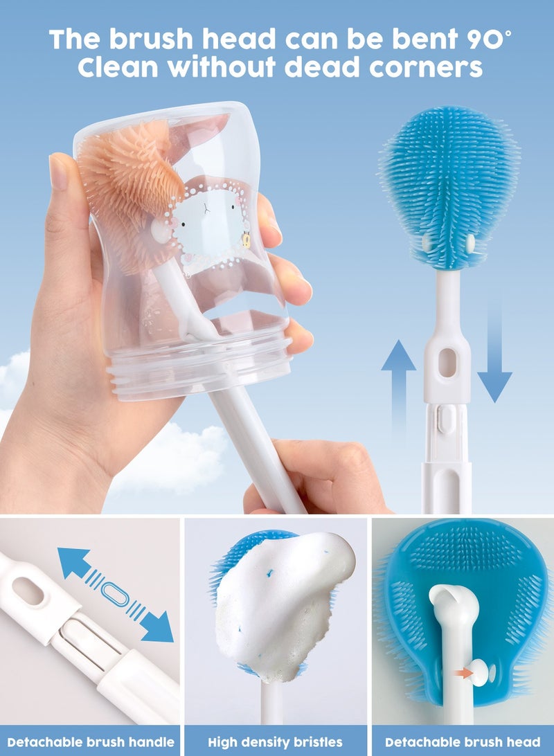 youkebei 6 In 1 Baby Bottle Cleaner Kit With Silicone Brush, Nipple Brush, Straw Brush, Drying Rack (Blue Puppy) - Image 3
