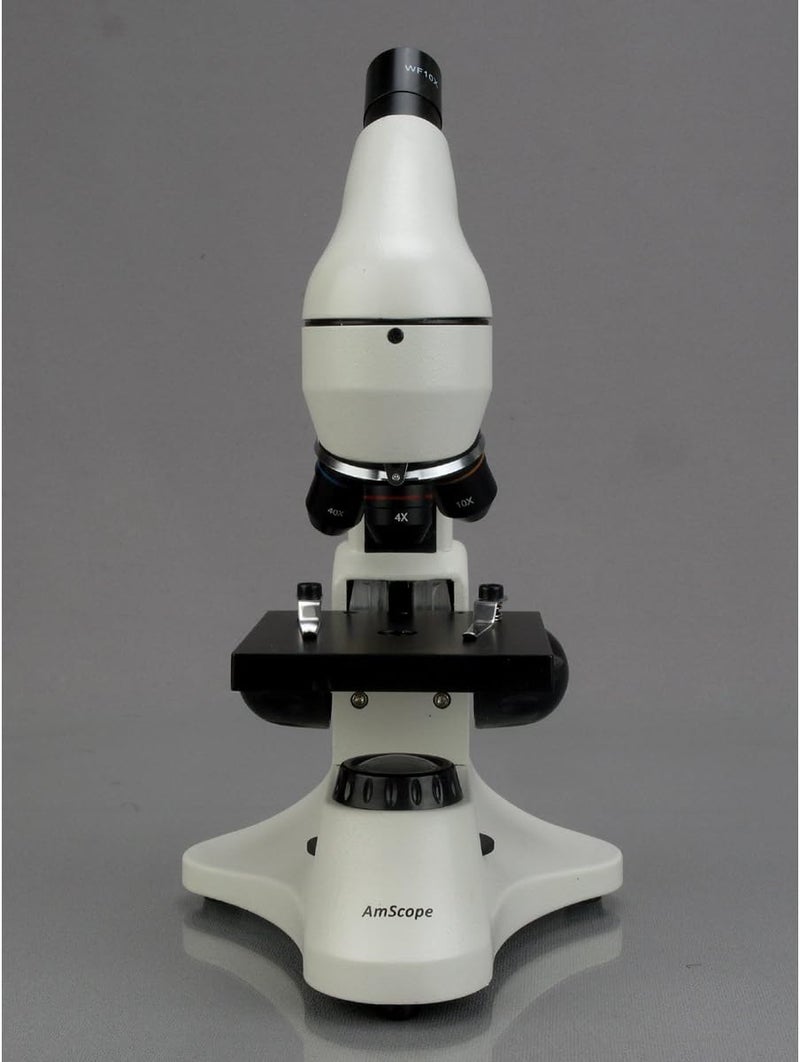 AmScope M120C-2L-PB10 Compound Monocular Microscope, WF10x and WF25x widefield eyepieces, 40x-1000x Magnification, Brightfield, Upper and Lower LED Illumination, Plain Stage, Includes Blank and Prepared Slides - Image 2