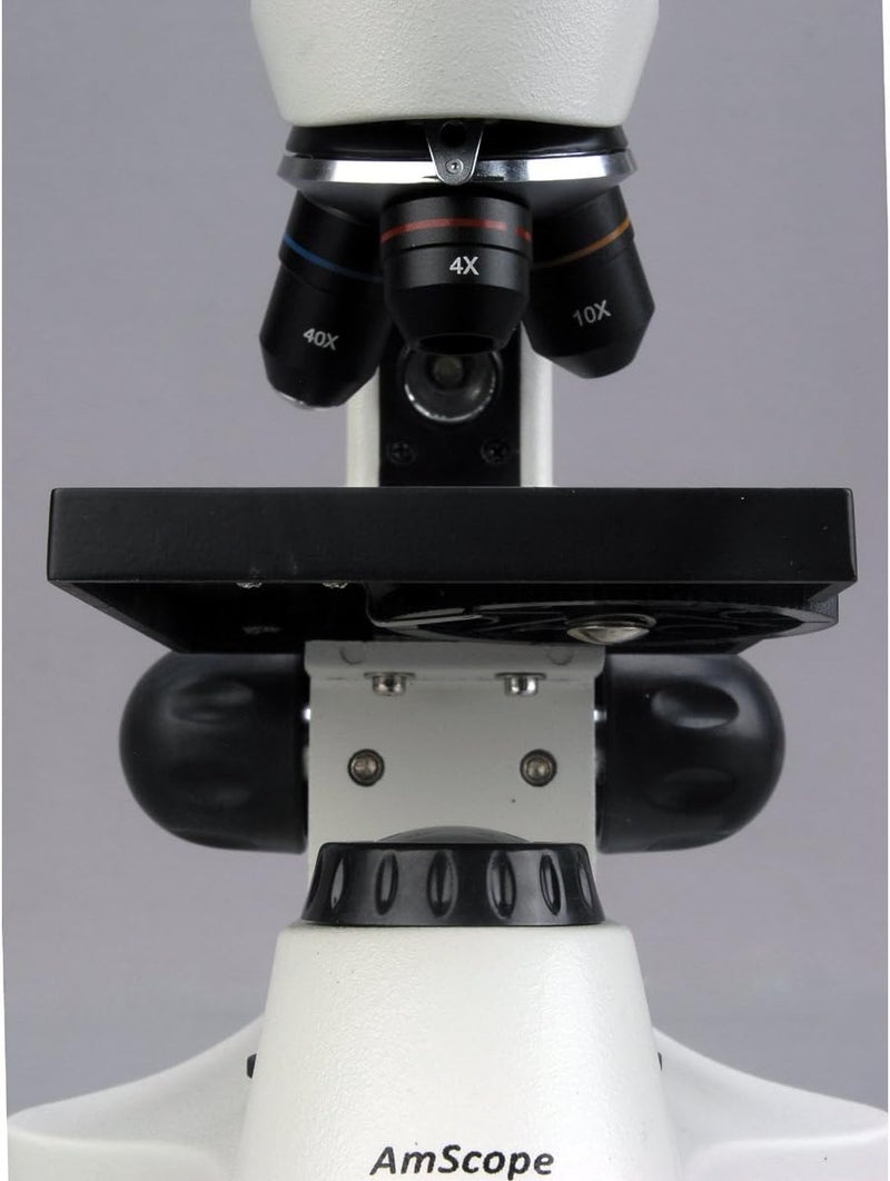 AmScope M120C-2L-PB10 Compound Monocular Microscope, WF10x and WF25x widefield eyepieces, 40x-1000x Magnification, Brightfield, Upper and Lower LED Illumination, Plain Stage, Includes Blank and Prepared Slides - Image 5