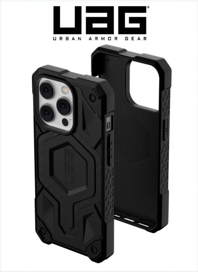 UAG Apple iPhone 13 Pro Case Carbon Fiber 6.1" Monarch Pro Build-in Magnet Compatible with MagSafe Charging Rugged Shockproof Premium Protective Cover - Black  - Image 1
