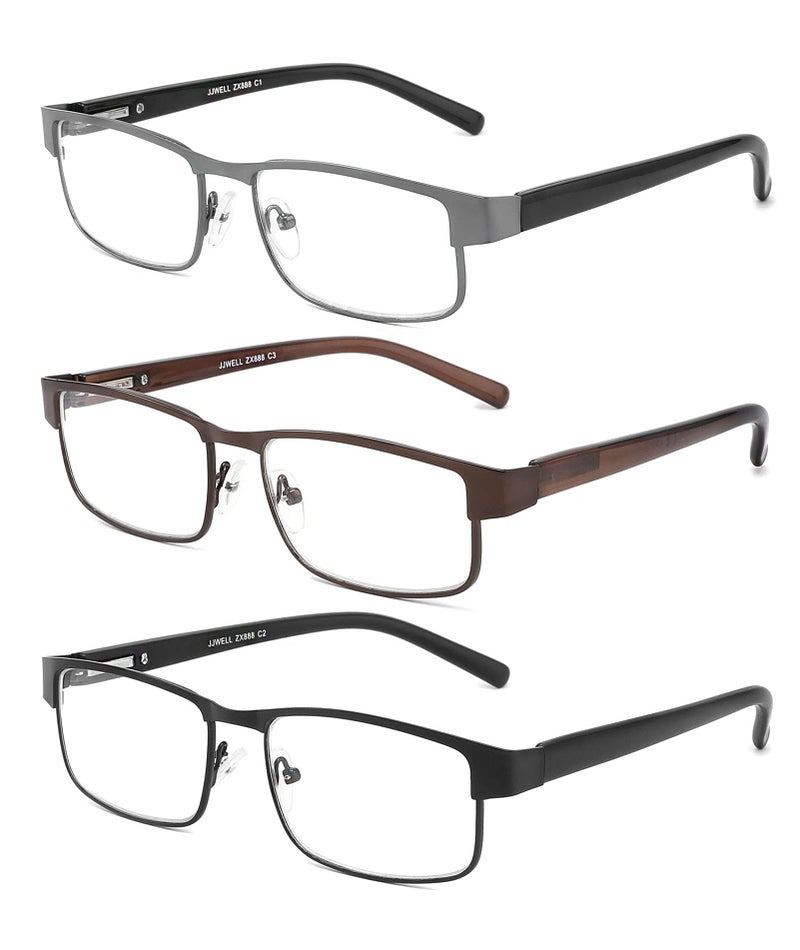 JJWELL 3 Pack Blue Light Blocking Metal Reading Glasses for Men Anti Computer GlareReduce EyestrainDryHeadache UV Blocking Spring Hinge Readers