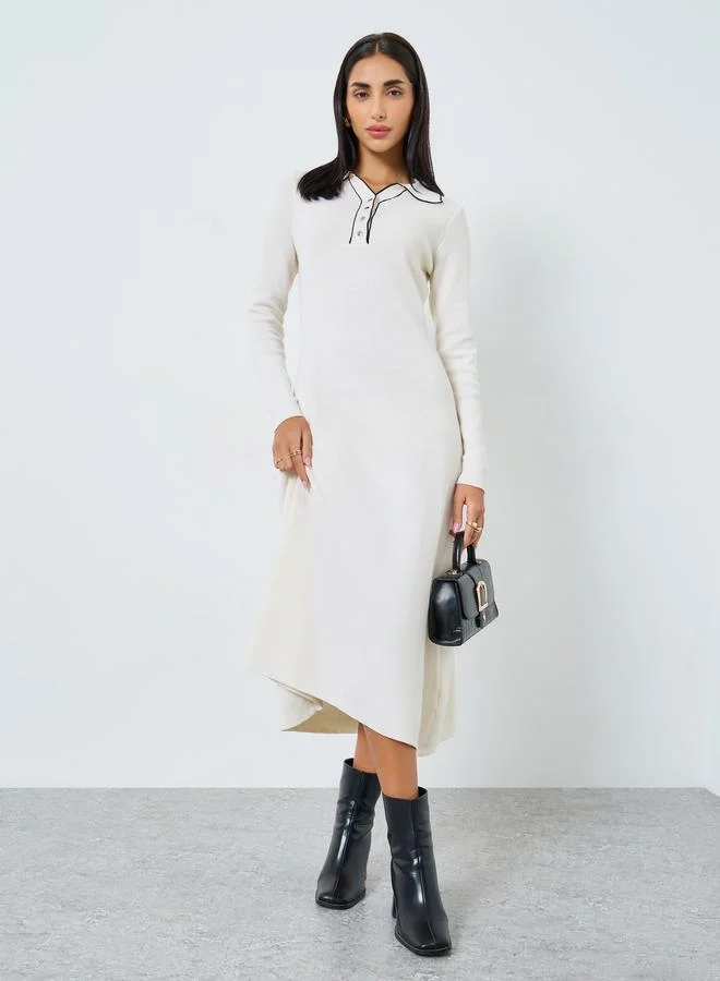 Styli Off-White Long Sleeves Sweater Midi Dress