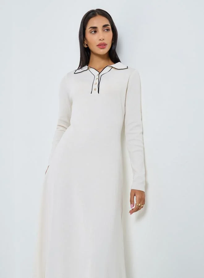 Styli Off-White Long Sleeves Sweater Midi Dress
