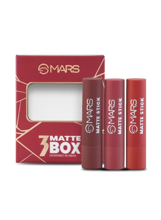 MARS Matte Box Set of 3 Lipsticks for Women | Long-Lasting | Smooth Finish | Moisturising | One Swipe Pigmentation | (3x3.2 gm) (01-Red & Maroon) - Image 1