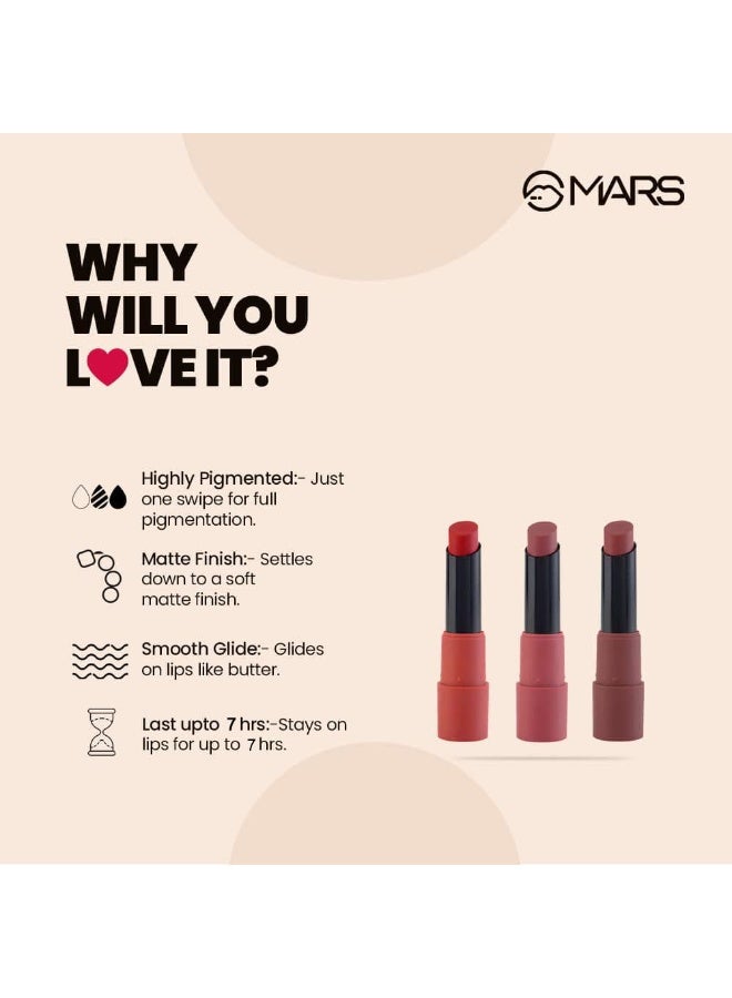 MARS Matte Box Set of 3 Lipsticks for Women | Long-Lasting | Smooth Finish | Moisturising | One Swipe Pigmentation | (3x3.2 gm) (01-Red & Maroon) - Image 4