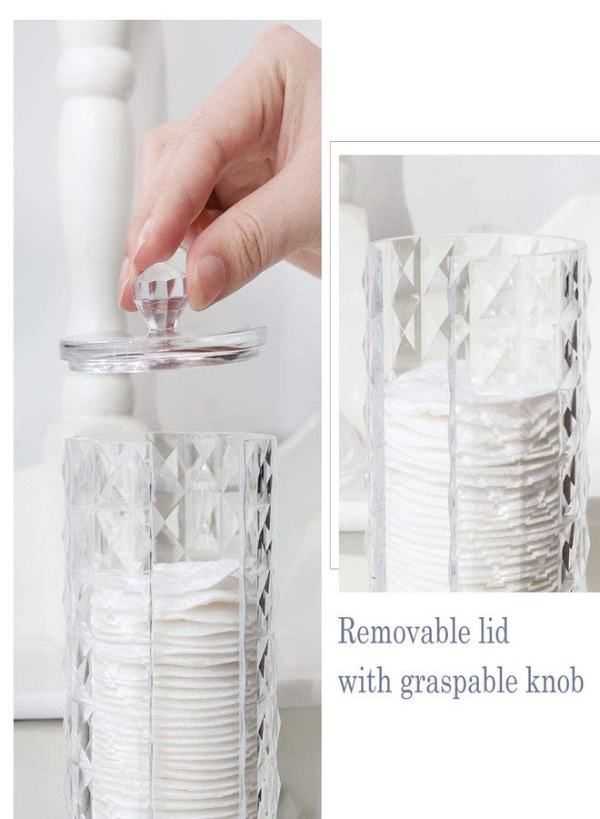 Luxspire Acrylic Makeup Cotton Round Holder, Clear Diamond Pattern Cotton Pads Organizer Container Display Stand Cosmetic Makeup Storage Box with Lid - Clear - Image 4