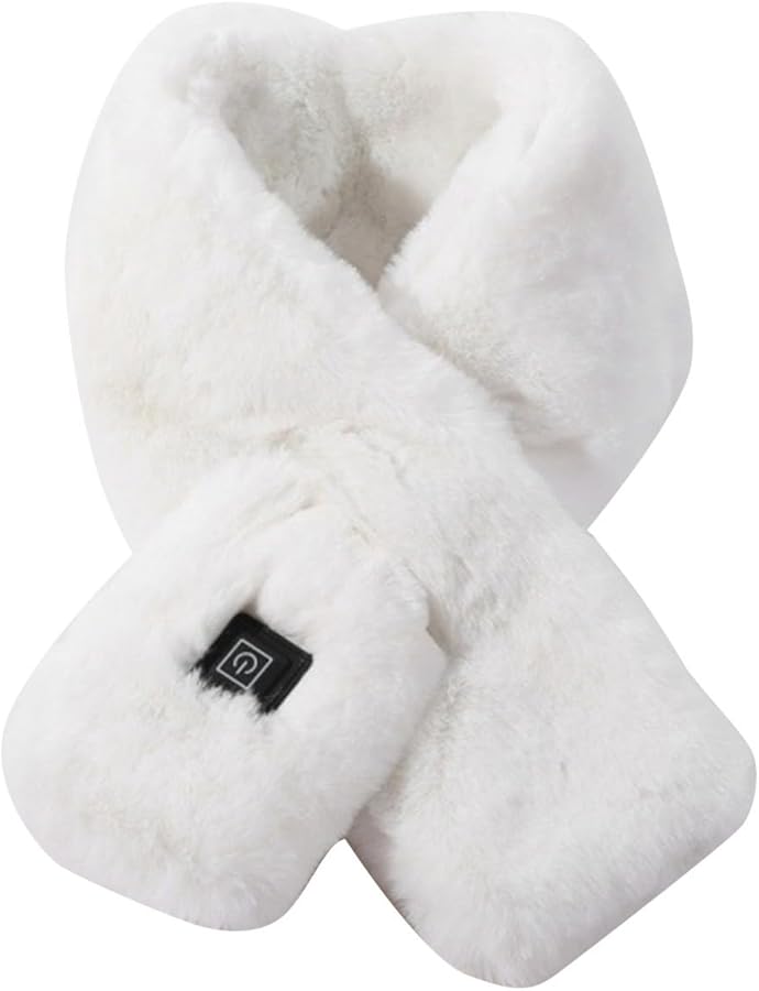 Rechargeable Heated Scarf White with 3 Heat Settings Hidden Pocket Soft Washable Neck Warmer - Image 1