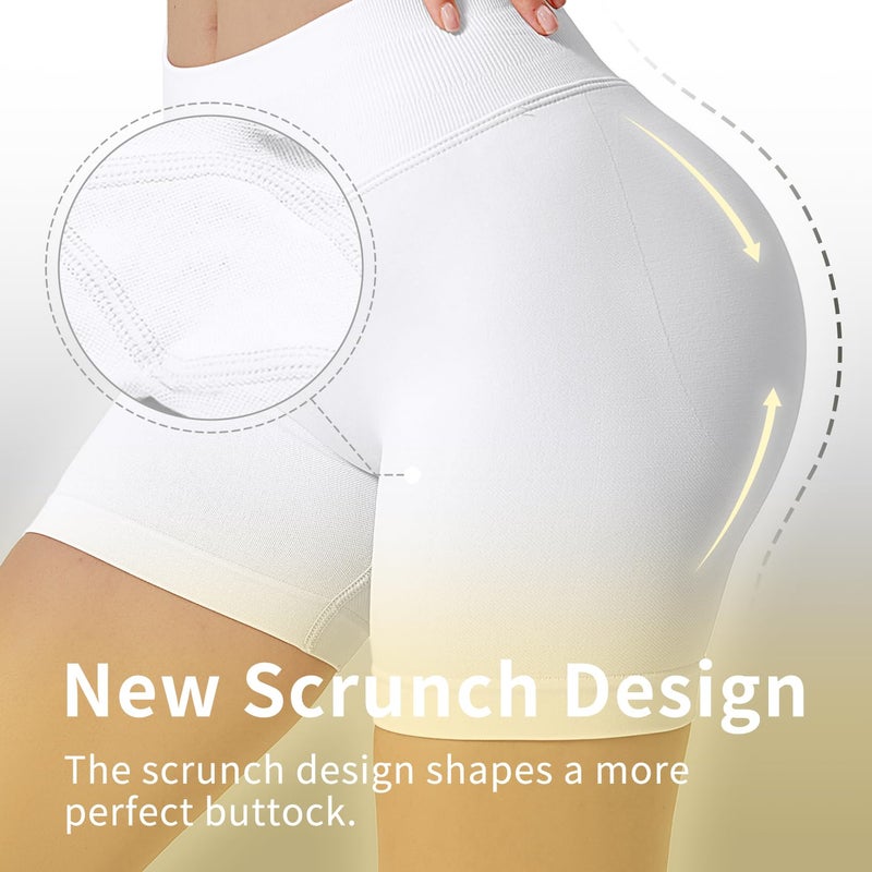 BumpGlow Women Workout Impact Shorts 4.5 Scrunch Butt Lifting Tummy Control Gym Shorts Comfy Running Seamless Booty Biker Shorts Snow White M - Image 4