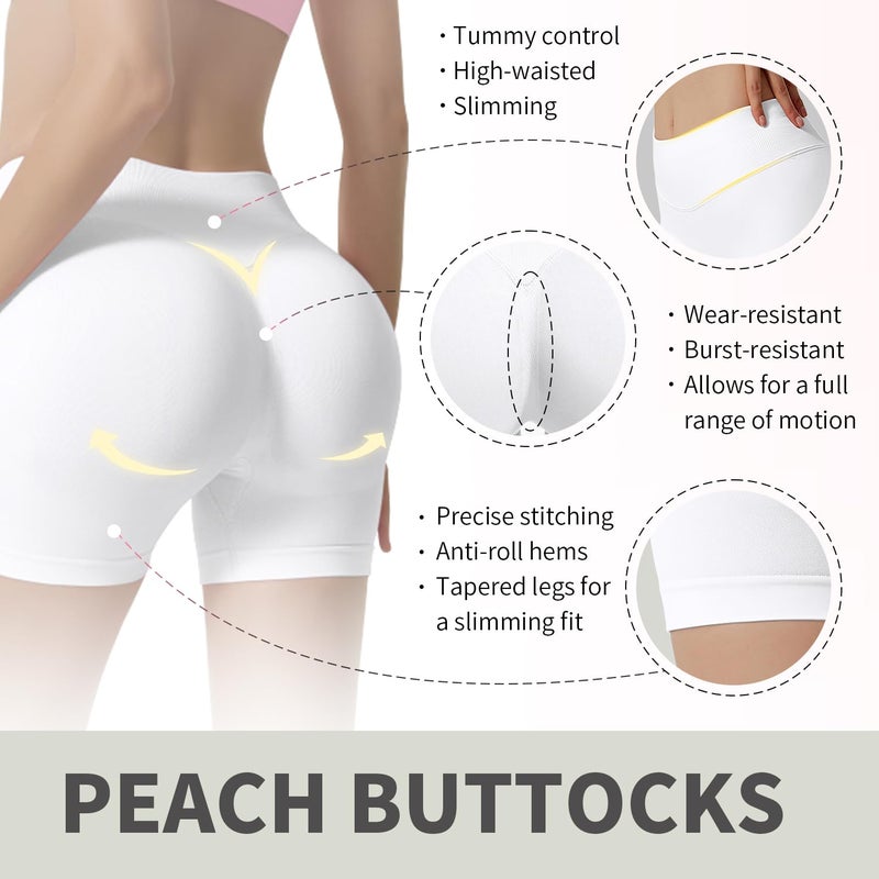 BumpGlow Women Workout Impact Shorts 4.5 Scrunch Butt Lifting Tummy Control Gym Shorts Comfy Running Seamless Booty Biker Shorts Snow White M - Image 3