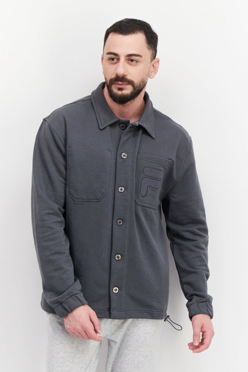 FILA جاكيتات خارجية بأكمام طويلة وملابس رياضية للرجال، رمادي - Image 1