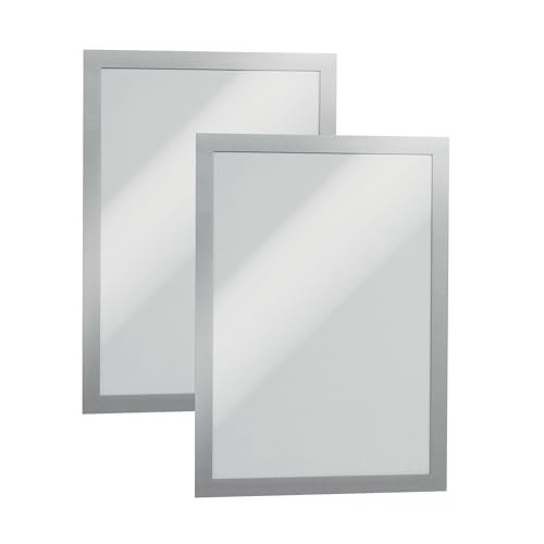 Durable Duraframe SelfAdhesive Sign Holder LetterSize 85 x 11 Inch Silver Magnetic Frame Pack of 2