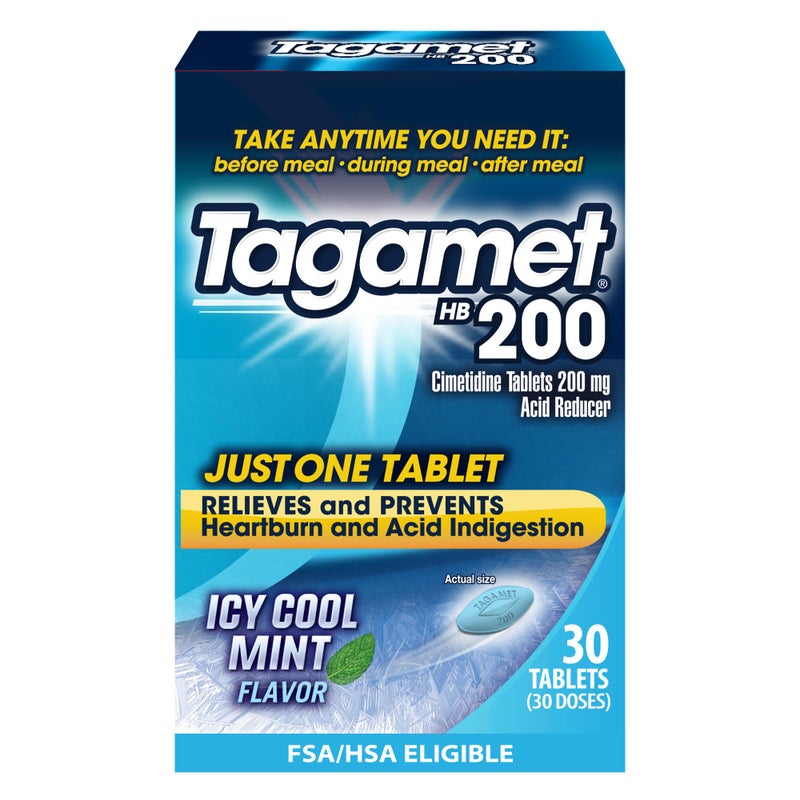 Tagamet HB 200 mg Cimetidine Acid Reducer and Heartburn Relief, Relieves and Prevents Indigestion, Icy Cool Mint Flavor, 30 Count - Image 1