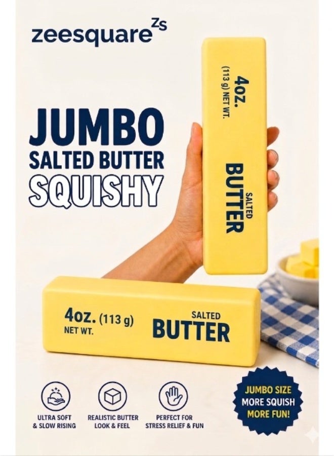 ZEESQUARE Jumbo Salted Butter Squishy Stress Relief Toy – Ultra Soft Slow Rising Butter Squeeze Fidget, Realistic Jumbo Food Squishy for Kids & Adults, Anxiety Relief Sensory Toy - Image 1