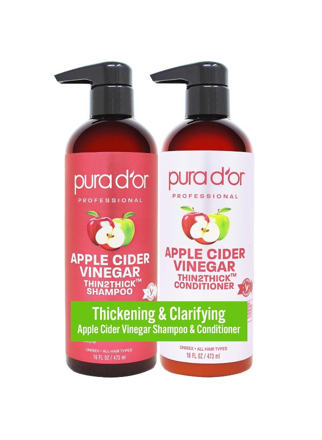 بيورا دور مجموعة خل التفاح Thin2Thick (16 أونصة × 2) شامبو وبلسم ACV