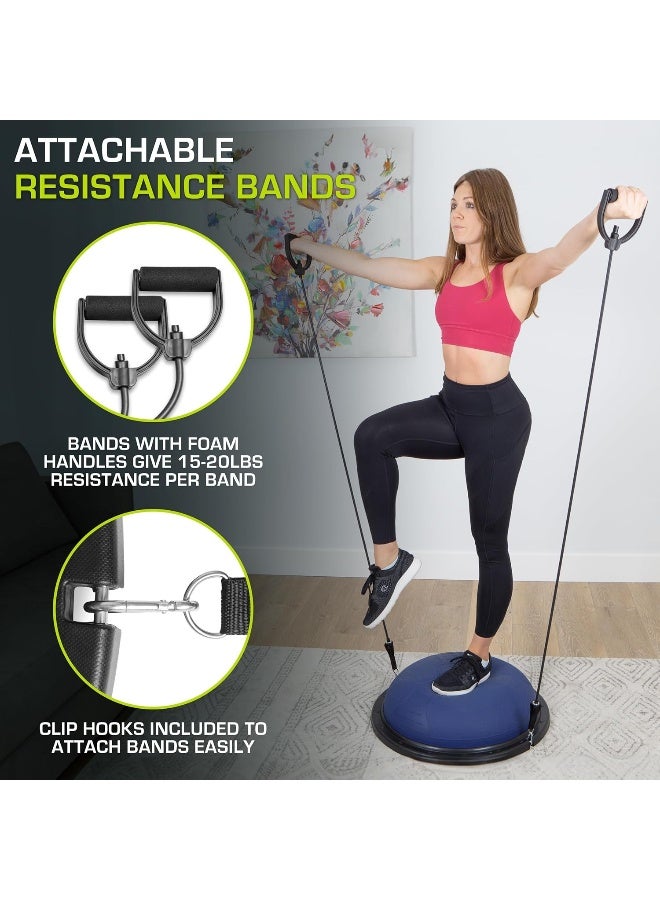 ProsourceFit Balance Trainer Stability Exercise Half Ball with Resistance Bands and Pump for Yoga Aerobics Home Gym Workout, Blue - Image 2