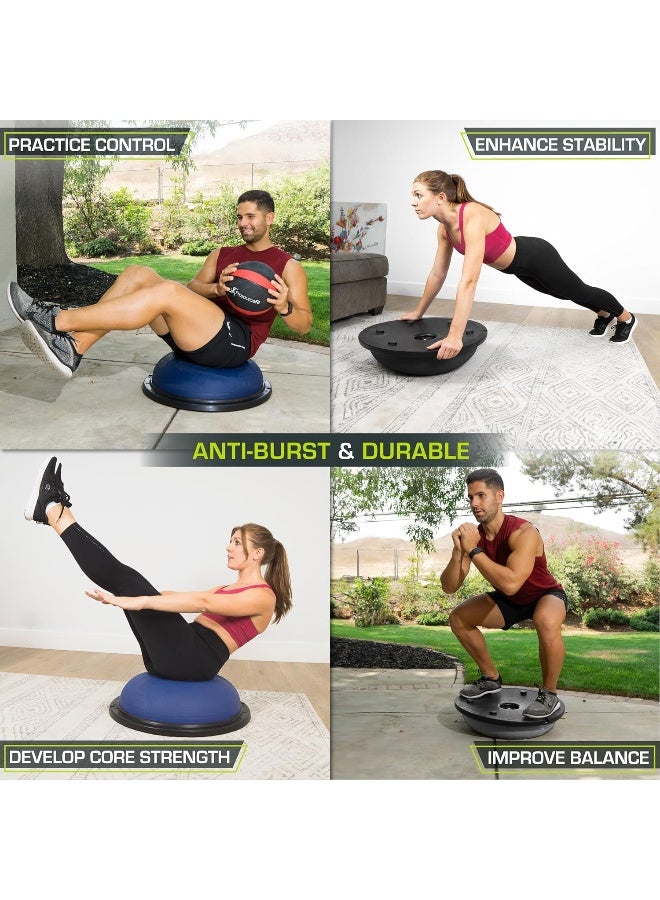 ProsourceFit Balance Trainer Stability Exercise Half Ball with Resistance Bands and Pump for Yoga Aerobics Home Gym Workout, Blue - Image 3