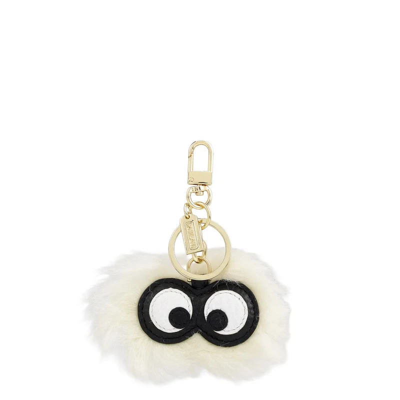 Fur Wax Leather Key Chain - White