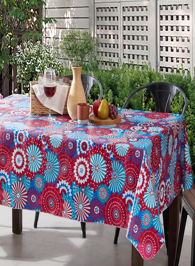Newbridge Rectangle Vinyl Tablecloth with Flannel Backing, 60 x 102 Inch, USA Pinwheel, Indoor/Outdoor Vinyl Table Cover, Red, White and Blue Celebration - Image 5