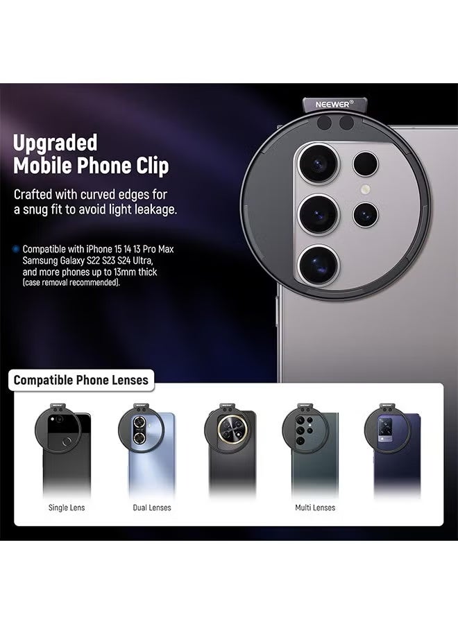 NEEWER 67mm Clip On Variable ND2-ND32 Phone Lens Filter Kit, Phone Clip with Magnetic Adapter Ring/Cold Shoe/Locking Knob, HD Magnetic ND Filter for iPhone 15 Pro Max 14 13 Galaxy S22 S23 S24 Ultra - Image 4