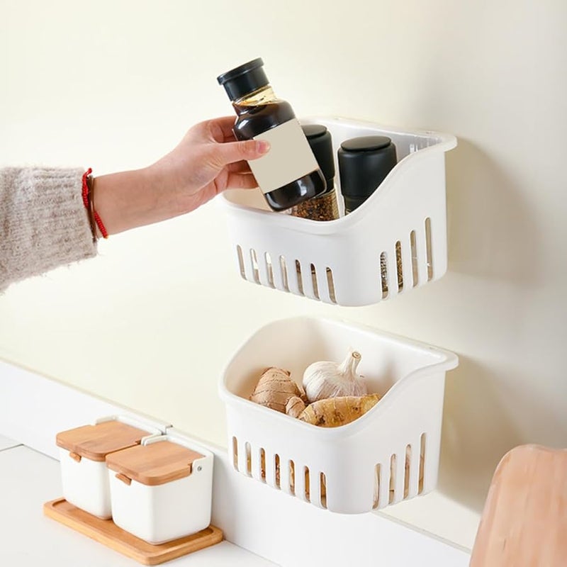 White Hanging Shower Basket Bathroom Kitchen Storage Organizer Hollow Design Drains Moisture - Image 4