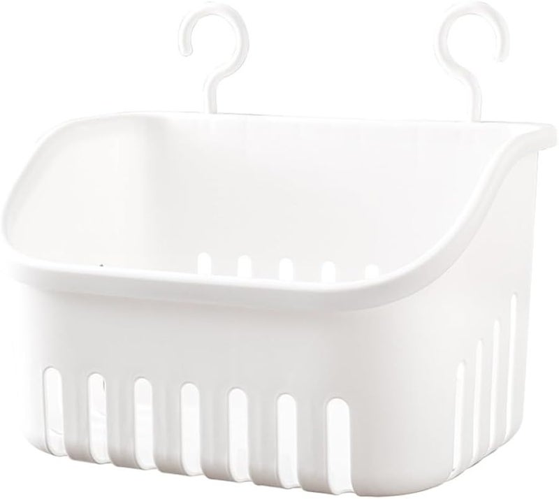 White Hanging Shower Basket Bathroom Kitchen Storage Organizer Hollow Design Drains Moisture - Image 1