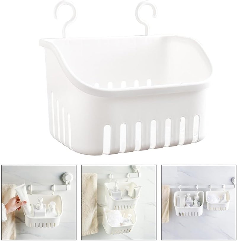 White Hanging Shower Basket Bathroom Kitchen Storage Organizer Hollow Design Drains Moisture - Image 5