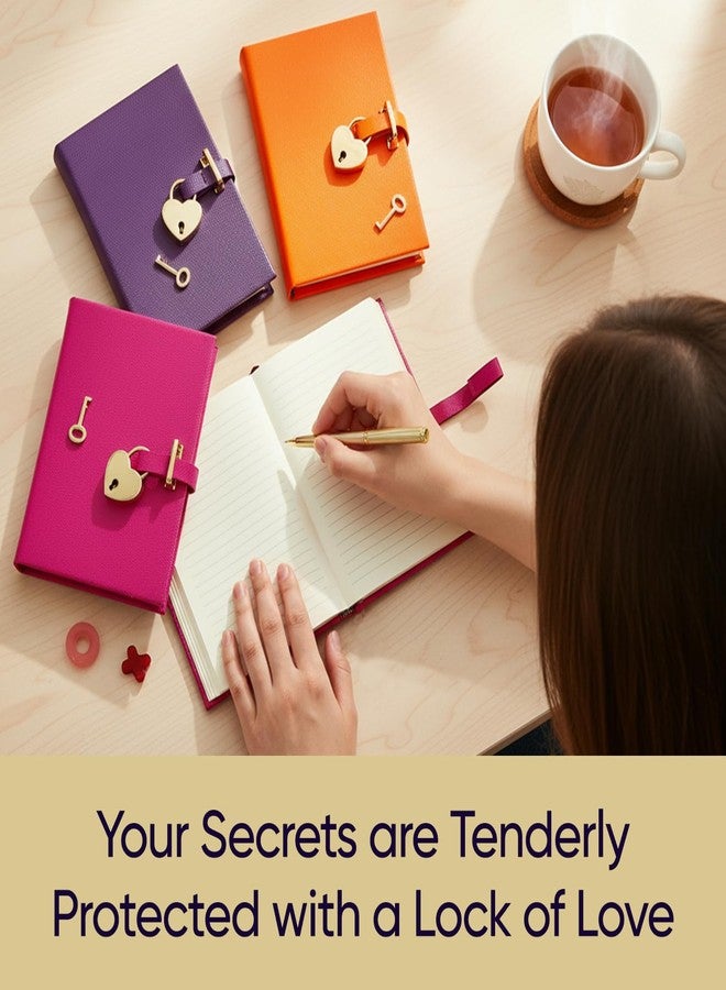 Graphic Image Heart Lock Diary - Purple Saffiano Leather | Handbound in the USA | Secure Lock & Key | 240 Lined Pages | Elegant Leather Journal with Satin Ribbon Marker | Personalizable Gift Edition - Image 2