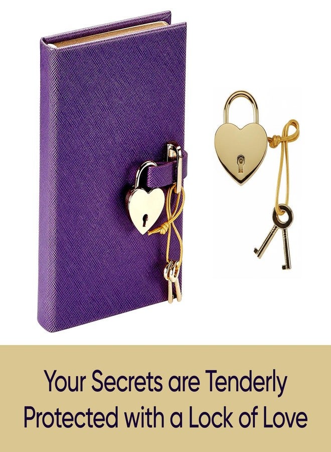 Graphic Image Heart Lock Diary - Purple Saffiano Leather | Handbound in the USA | Secure Lock & Key | 240 Lined Pages | Elegant Leather Journal with Satin Ribbon Marker | Personalizable Gift Edition - Image 5