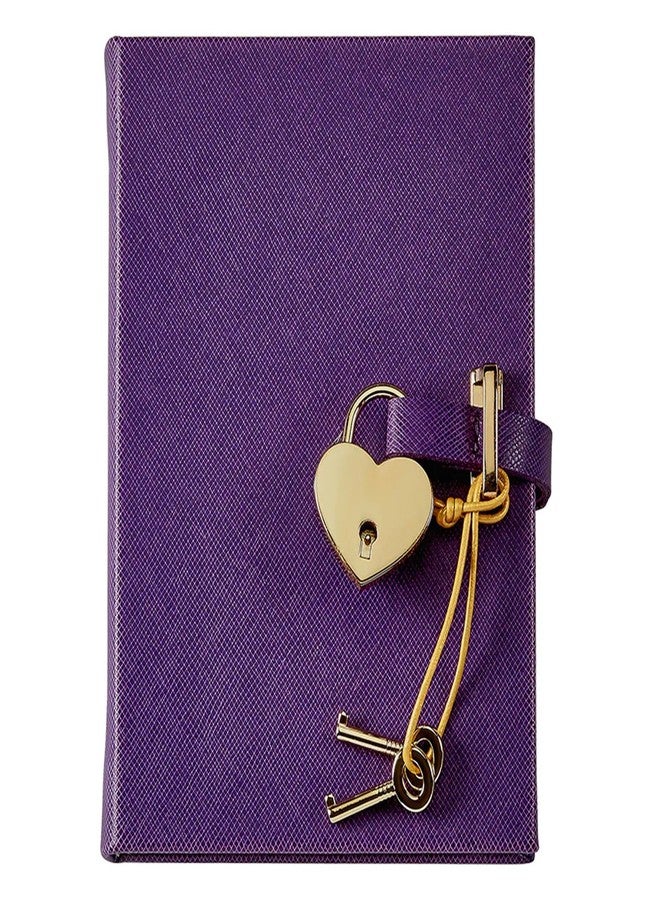Graphic Image Heart Lock Diary - Purple Saffiano Leather | Handbound in the USA | Secure Lock & Key | 240 Lined Pages | Elegant Leather Journal with Satin Ribbon Marker | Personalizable Gift Edition - Image 1