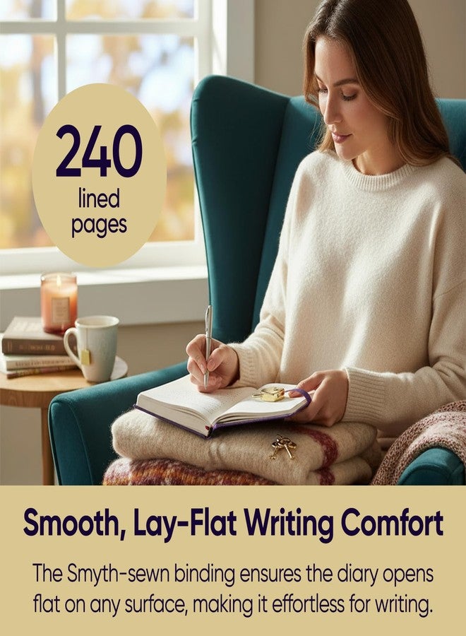 Graphic Image Heart Lock Diary - Purple Saffiano Leather | Handbound in the USA | Secure Lock & Key | 240 Lined Pages | Elegant Leather Journal with Satin Ribbon Marker | Personalizable Gift Edition - Image 3