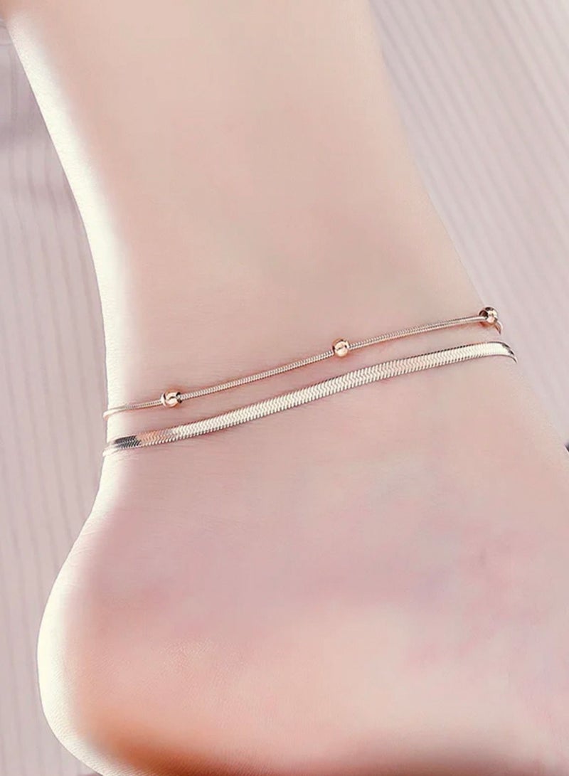 Anklet for Women Made of Stainless Steel, Consisting of Two Pieces with a Clover Leaf Design