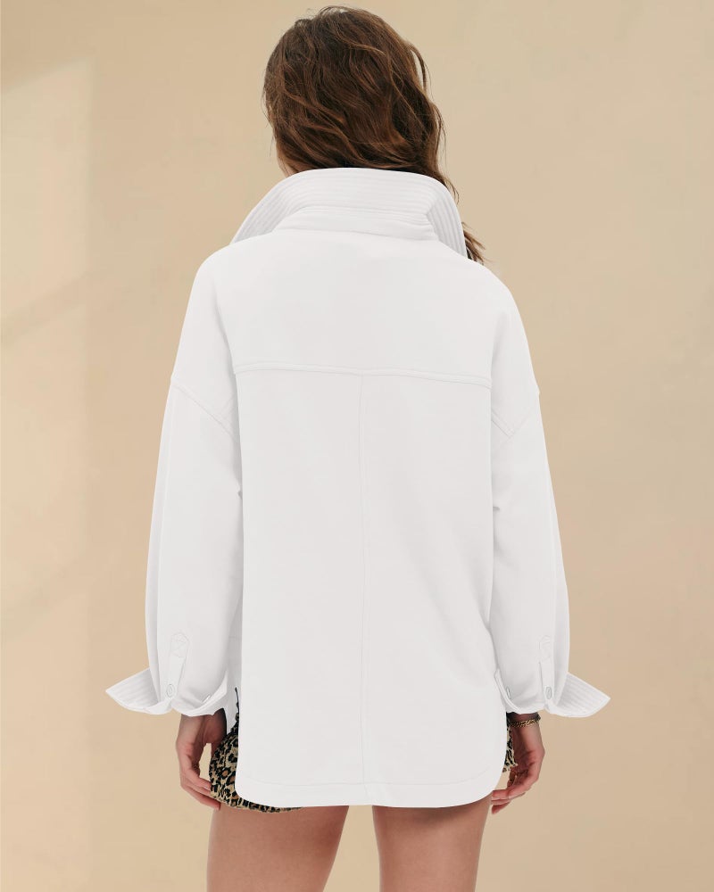Locachy Women's Casual Oversized Polo Neck Sweatshirt Lapel Long Sleeve Button Pullover Tops Fashion Outfits Clothes White XXL - Image 3