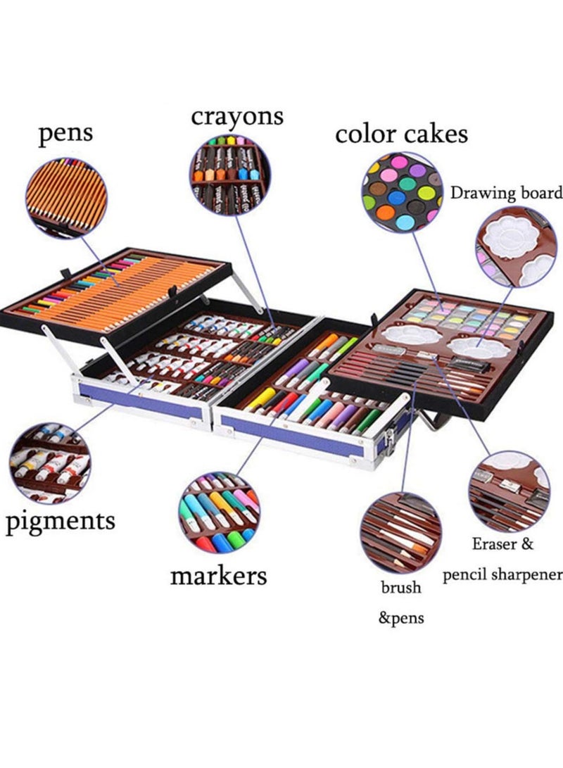 143-Piece Deluxe Art Set for Drawing and Painting, Includes Crayons, Oil Pastels, Colored Pencils, Watercolor Cakes, Sketch Pencils, Paint Brush, Sharpener, and Eraser (Blue) - Image 3