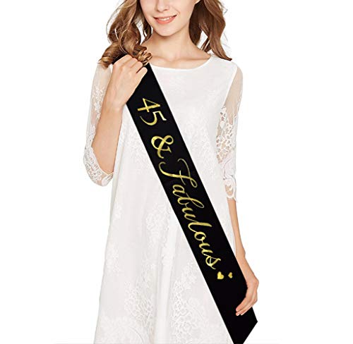Mayin 45th Brithday Gold Tiara and Sash, Glitter Satin Sash and Crystal Rhinestone Birthday Crown for Happy 45th Birthday Party Supplies Favors Celebration 45th Surprise Party Gifts Cake Topper - Image 2